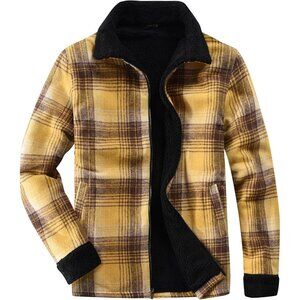 Women's Lined Yellow Fleece Flannel Collar Vest Shirt Jackets Zip Closures